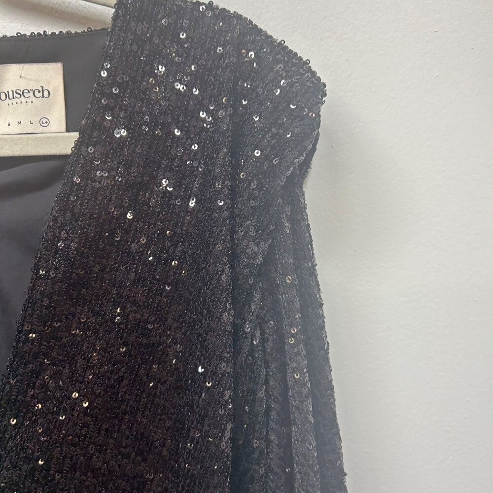 House of CB Elias black long sleeve sparkly sequined mini party dress L+ 14-16 - Picture 5 of 11